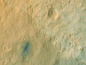 “好奇”号火星车在火星表面漫游的情景。图片来源：NASA 