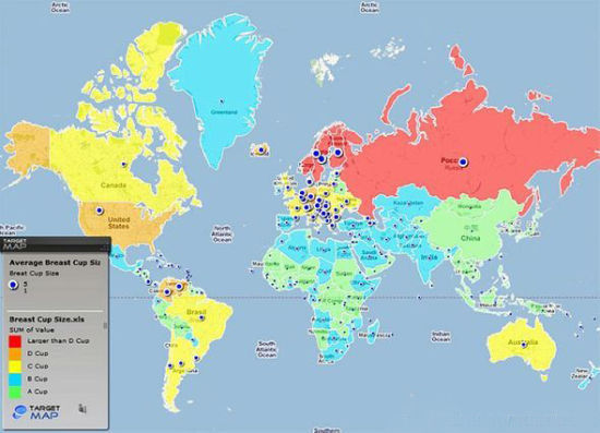 谷歌targetmap发布世界各国女性胸部大小地图