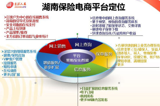 湖南首家保险电商平台的功能定位图解。